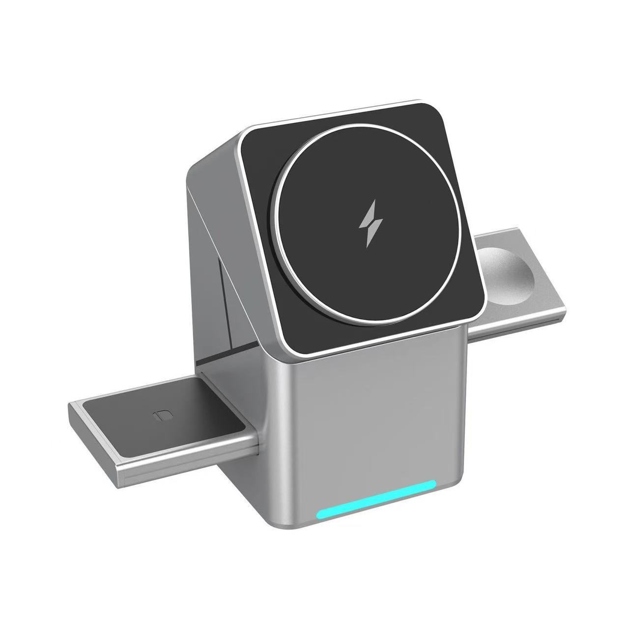 Rotating Cube 3-in-1 Magnetic Wireless Charger for Apple Samsung Phone Watch Fast Charging 15W