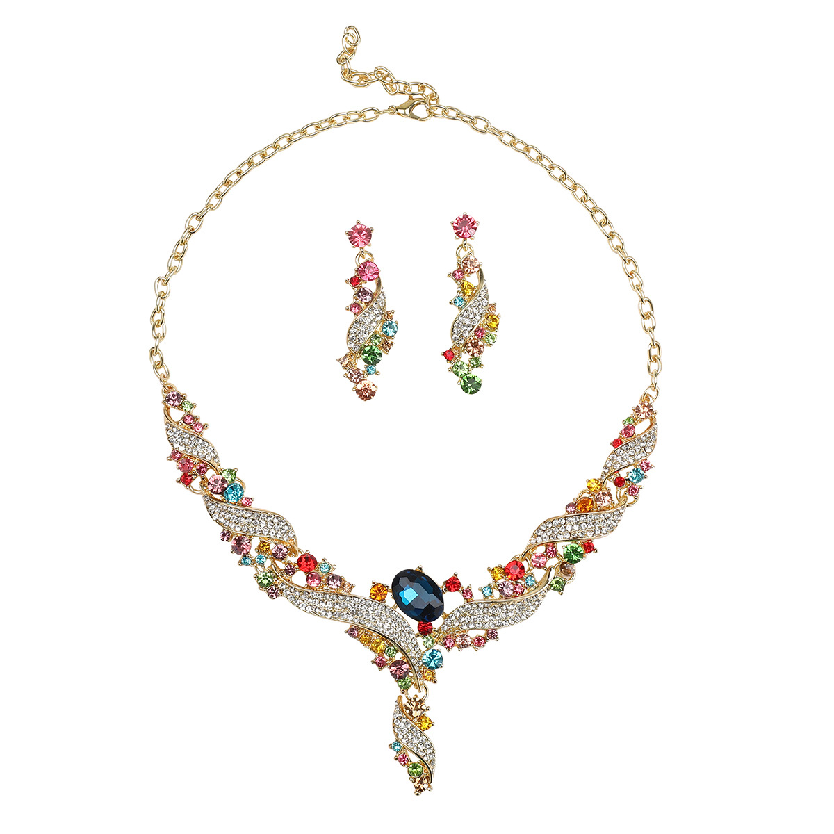Exaggerated Necklace Earring Set Collarbone Chain Decorative Dress Accessories Colorful Jewelry