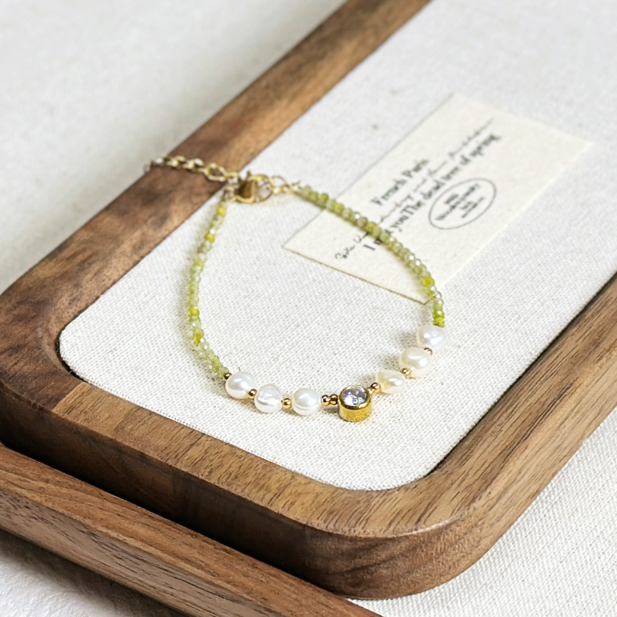 Natural Pearl Green Zircon Crystal Bracelet Women Rose Stone Fresh Sweet Beaded Bracelet Simple