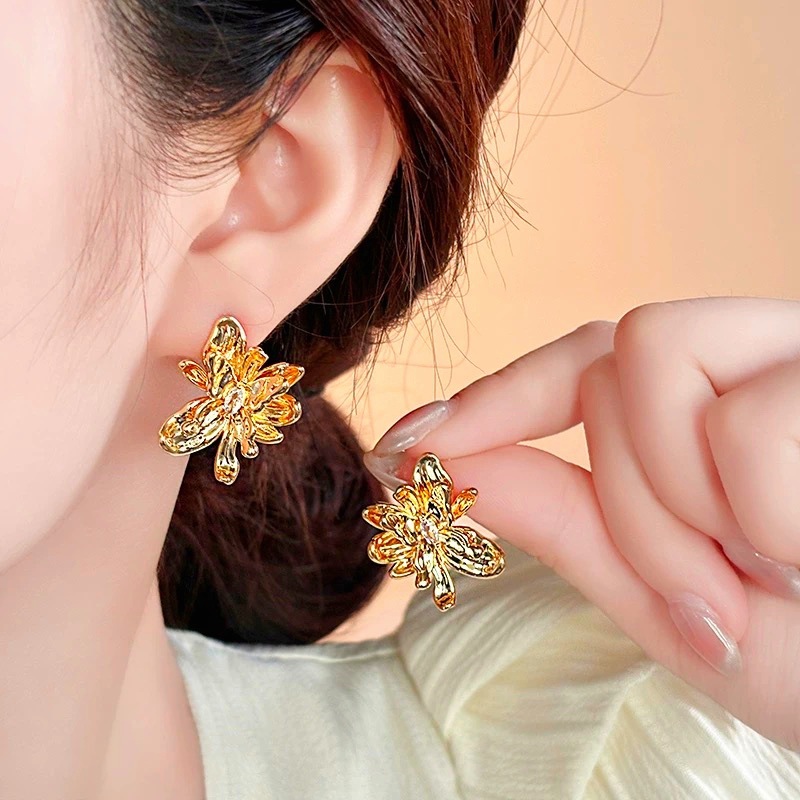 Flower ear studs super fairy exaggerated elegant celebrity style ear accessories