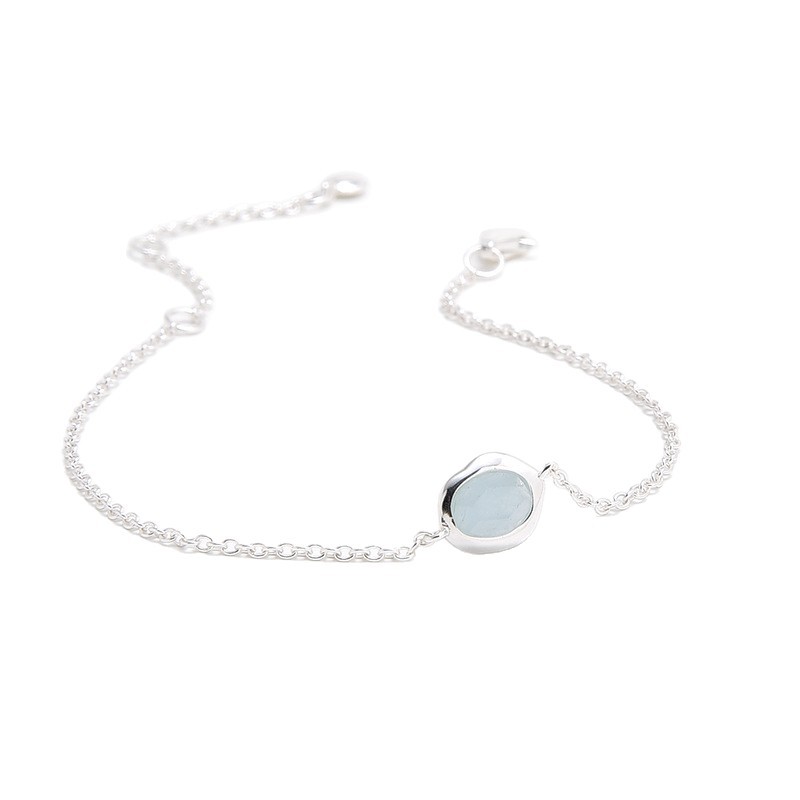 Monica S925 Silver Gold-Plated Flowing Light Exquisite Natural Green Agate Aquamarine Niche Summer Bracelet