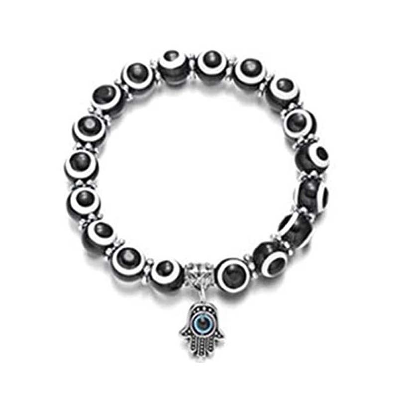 Resin Round Bead Evil Eye Beaded Bracelet Hand of Fatima Pendant Bracelet