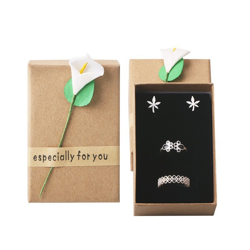 Jewelry Box Set Vintage Kraft Paper Gift Box Necklace Ring Bracelet Jewelry Box Flower Box