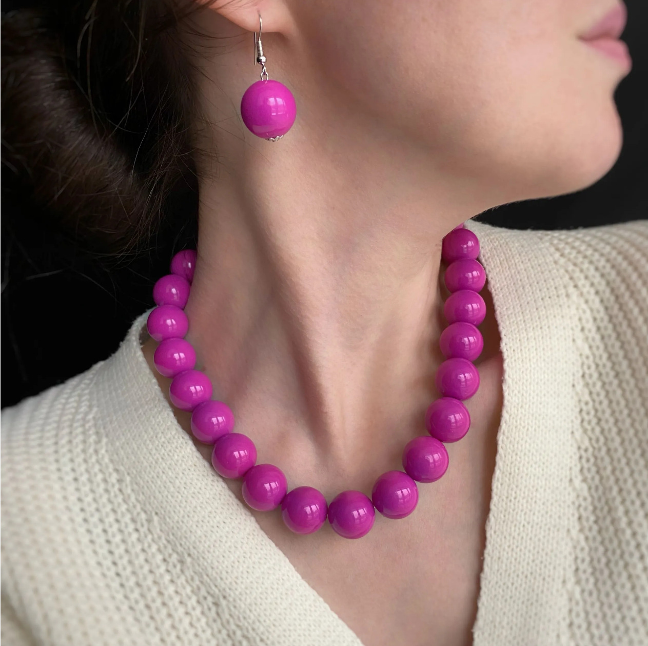 Fresh imitation pearl necklace earring set women round bead锁骨链 simple accessories three-piece set