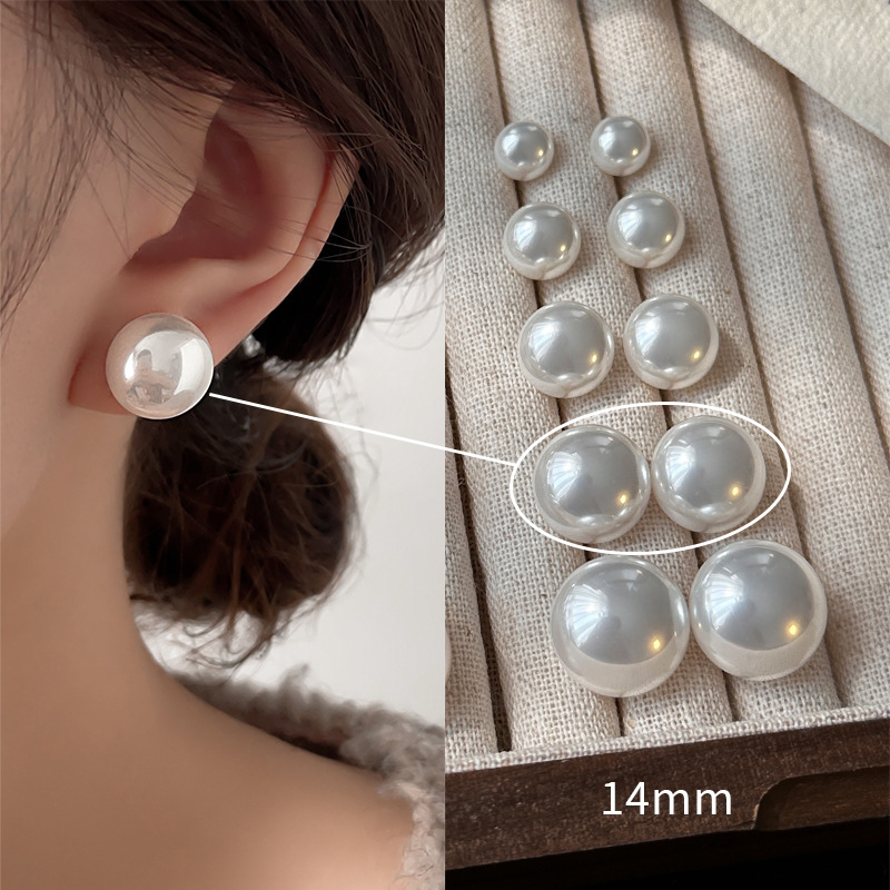14mm施家奶白珍珠【金色s925银针一对】升级耳堵