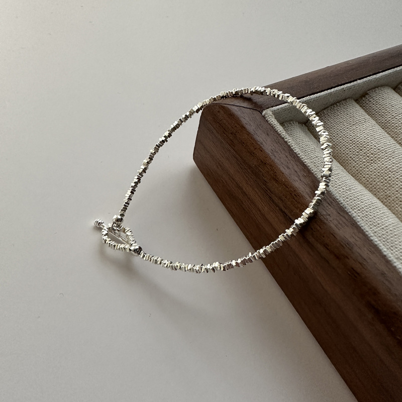 S925 sterling silver OT crushed silver bracelet INS style simple jewelry