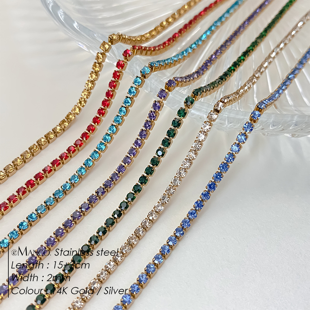 eManco Simple Birthstone Single Row Diamond Bracelet Round Zircon Tennis Chain Bracelet Hand Jewelry