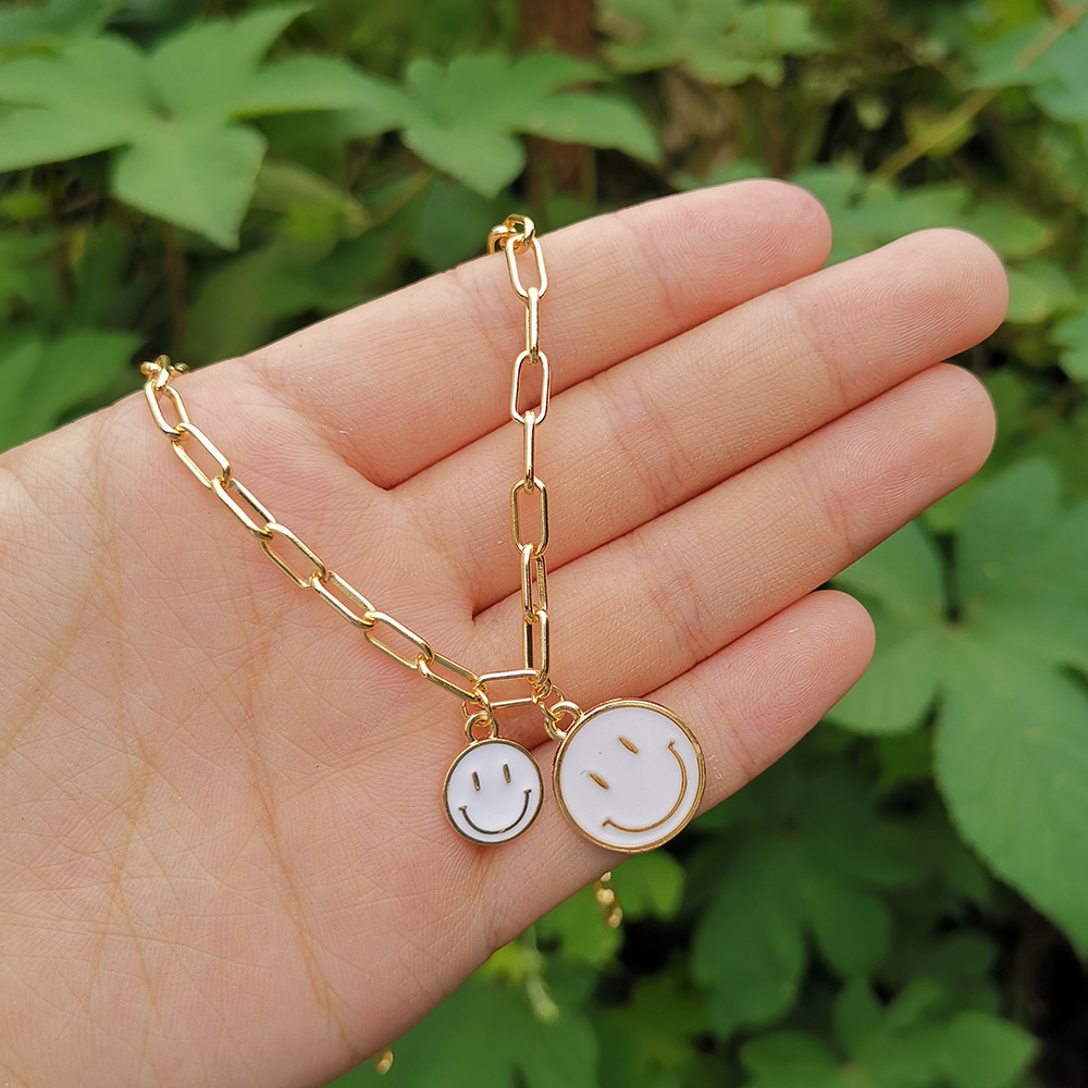 Cartoon Alloy Oil-Drop Smiley Face Jewelry New Necklace Simple Multicolor Size Choker
