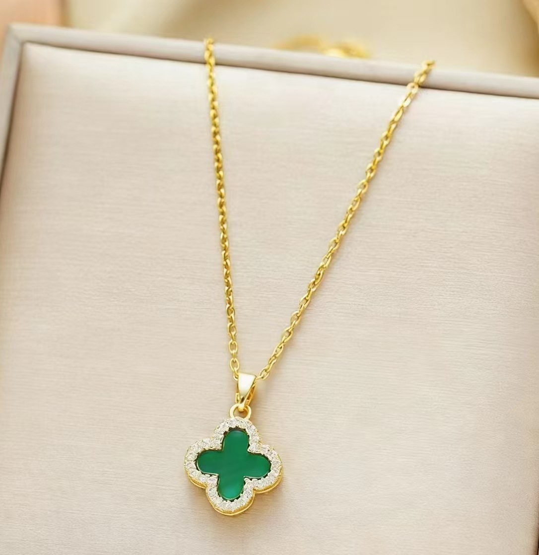 Four-leaf clover summer fragrance necklace single-sided锁骨 student version