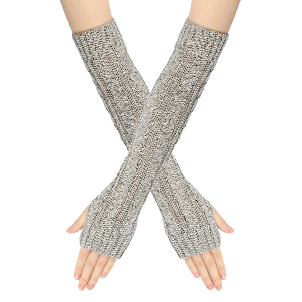 Knit Gloves Cable Women's Autumn Winter Warm Sleeve Cuff Fingerless Adult 50cm Large Figure Eight Arm Sleeve