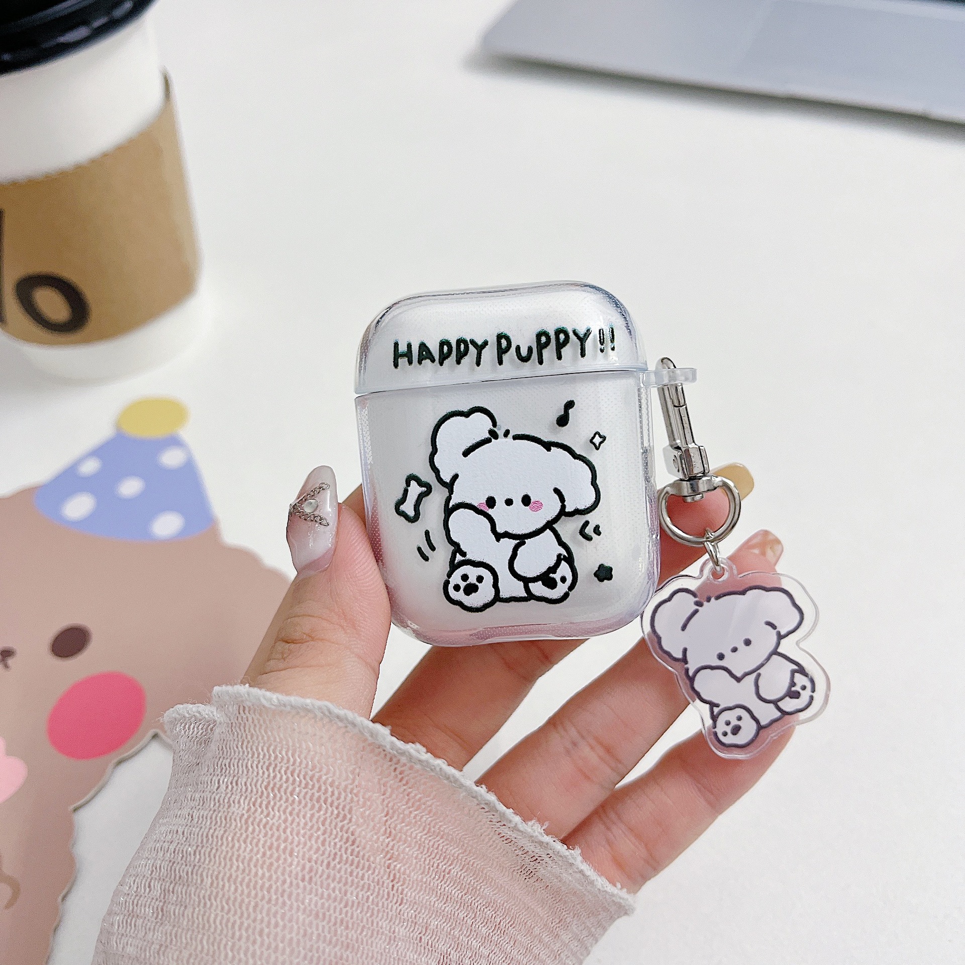 Wireless Bluetooth earphone case for AirPods 1/2 generation, transparent soft TPU anti-drop case for Apple Pro 3, cartoon dog