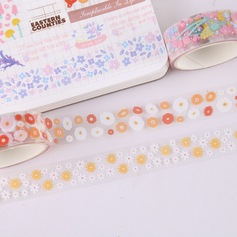 Transparent PET floral language paper hand account sticker tape gift box DIY decoration material hand account tape