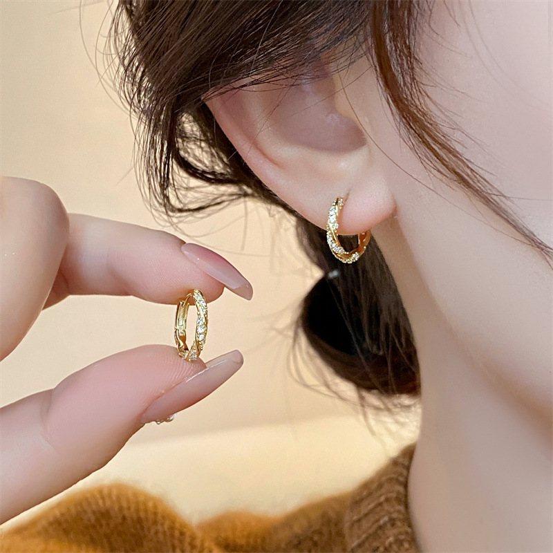 Circle Zircon Earrings 2024 New Niche Unique Earrings for Women Gold Plain Circle Ear Cuff Ear Hoops