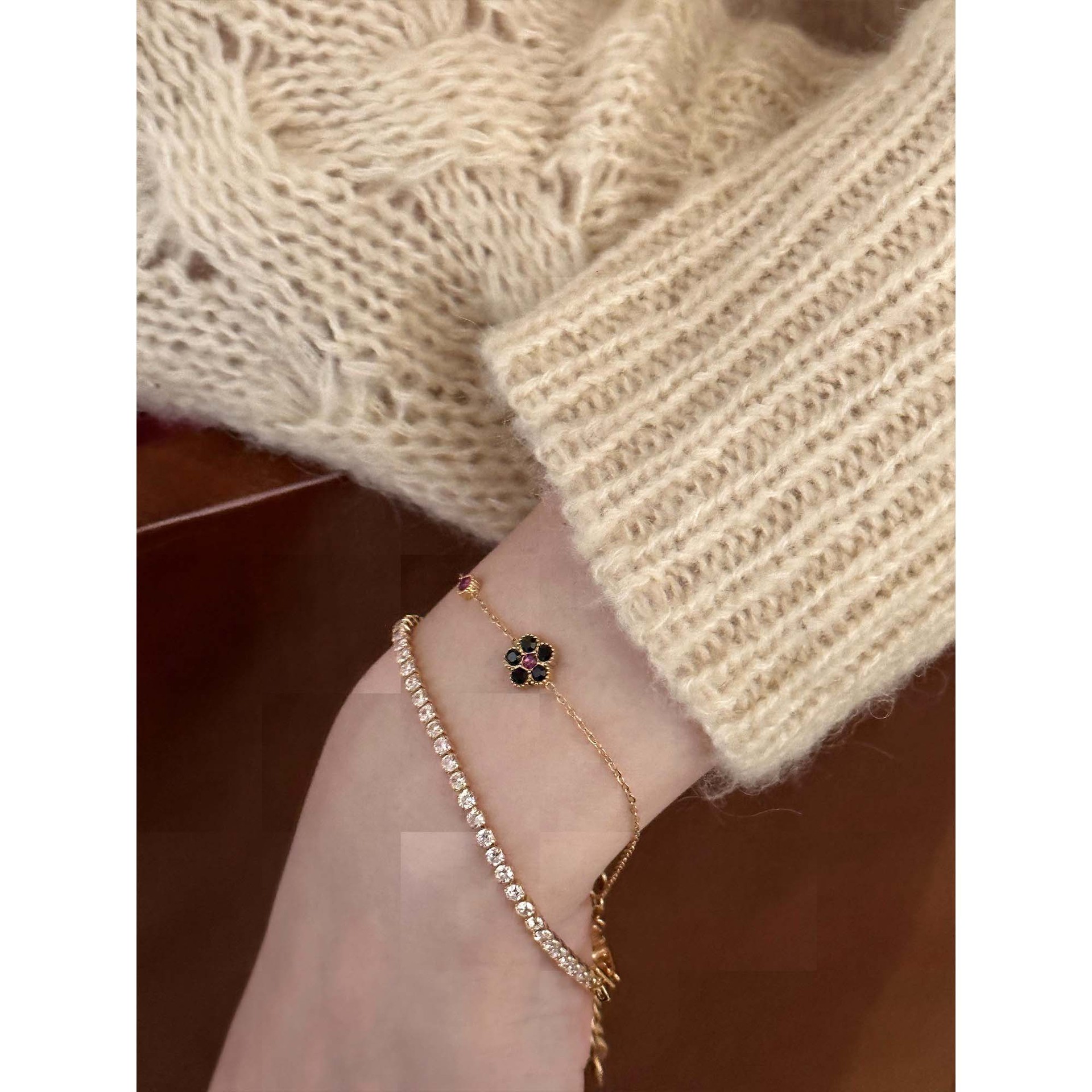163 301 Can Bathe Bracelet Four-leaf Clover Flower Green Purple Re Y6-4/L8-6/H4-3