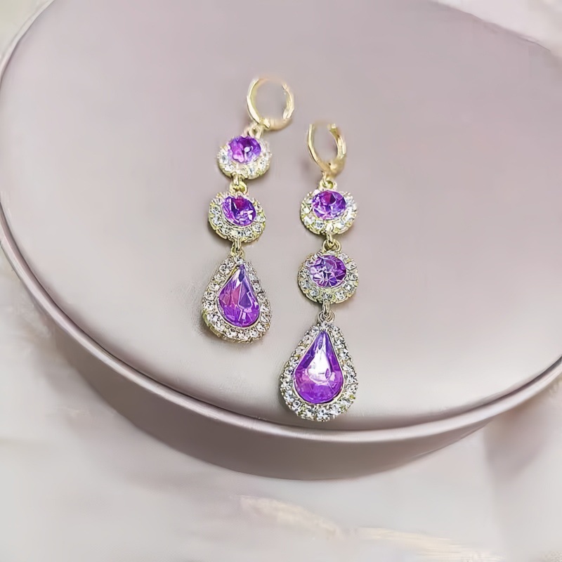 Long rhinestone emerald ear hook earrings waterdrop flower zircon ear drop ear accessories women
