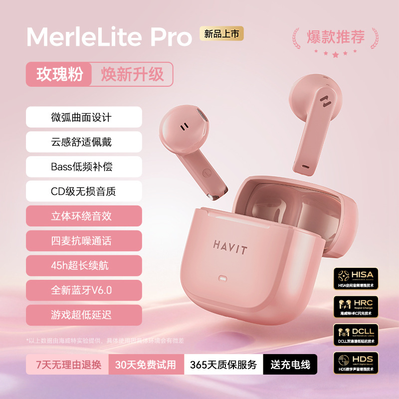 HAVIT Large Capacity Bluetooth Earphones Semi-in-ear Call Noise Cancellation Ultra-long Battery Life Game Low Latency