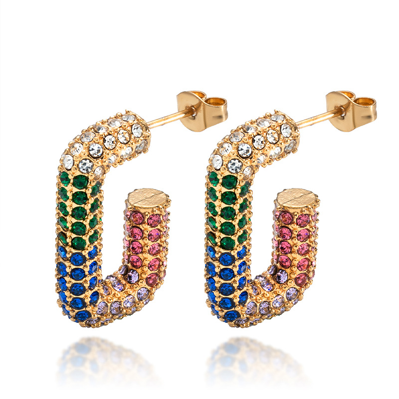Glue diamond stainless steel earrings for women, set with zircon ear clips, ear accessories