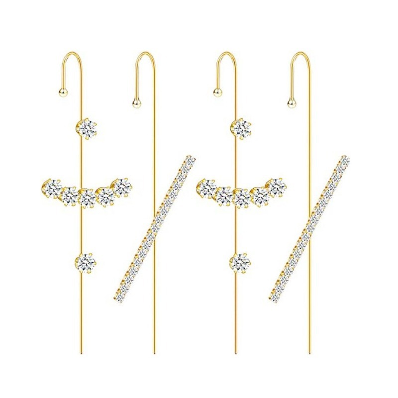 Copper zircon ear hook simple line earring women piercing surround ear cuff oblique line earring
