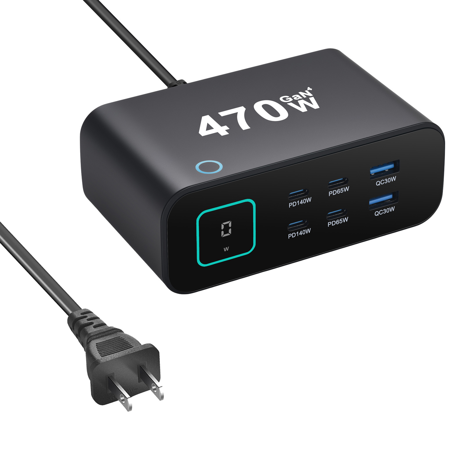 New TFT Display Desktop Charger Multi-Function Charger GaN PD3.1 Fast Charger 140W Multi-Port Fast Charger 470W