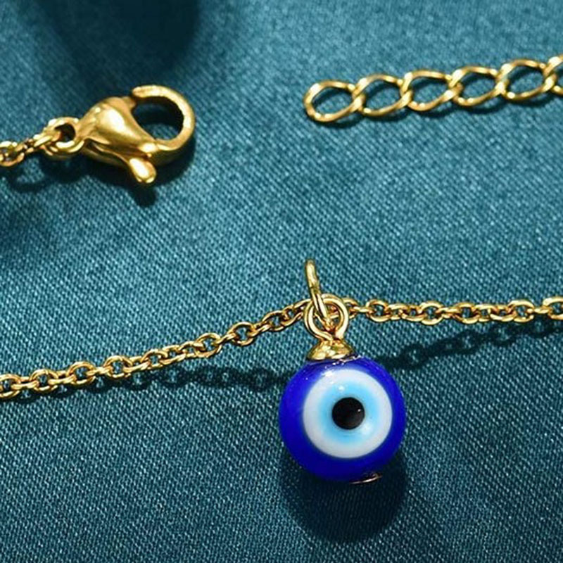Glass Round Bead Blue Eye Pendant Necklace Evil Eye Necklace