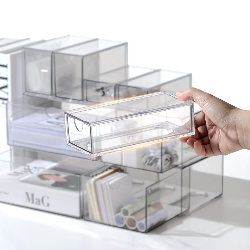 Desktop drawer storage, transparent acrylic, free combination drawer box, office desk stationery dustproof organizer