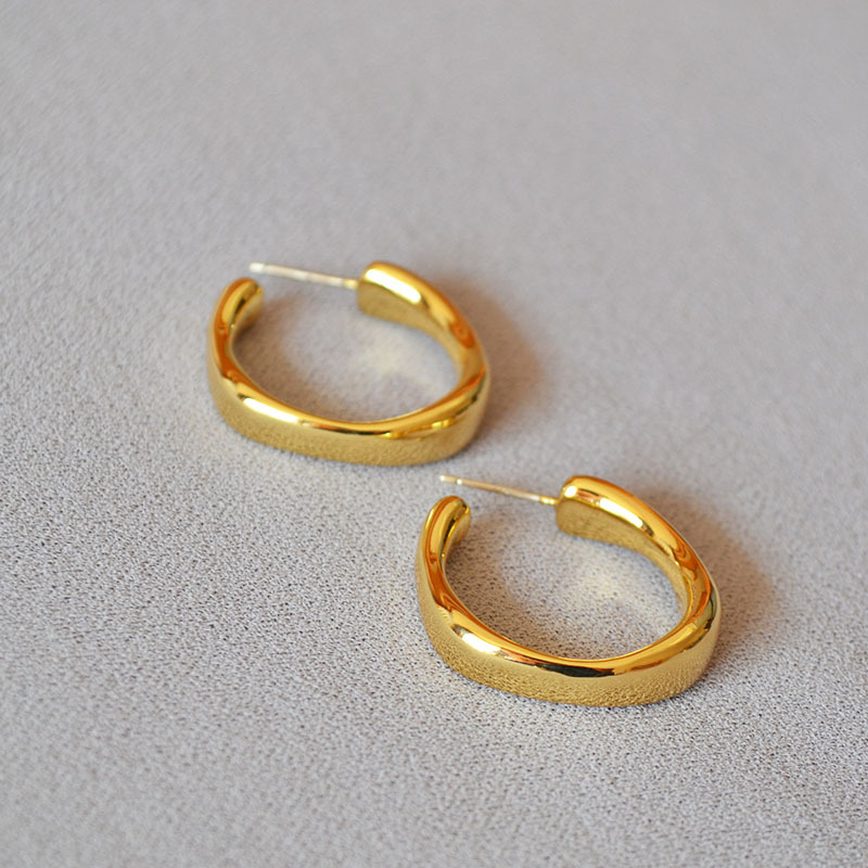 Brass gold-plated irregular C-shape 925 silver pin ear studs ear accessories