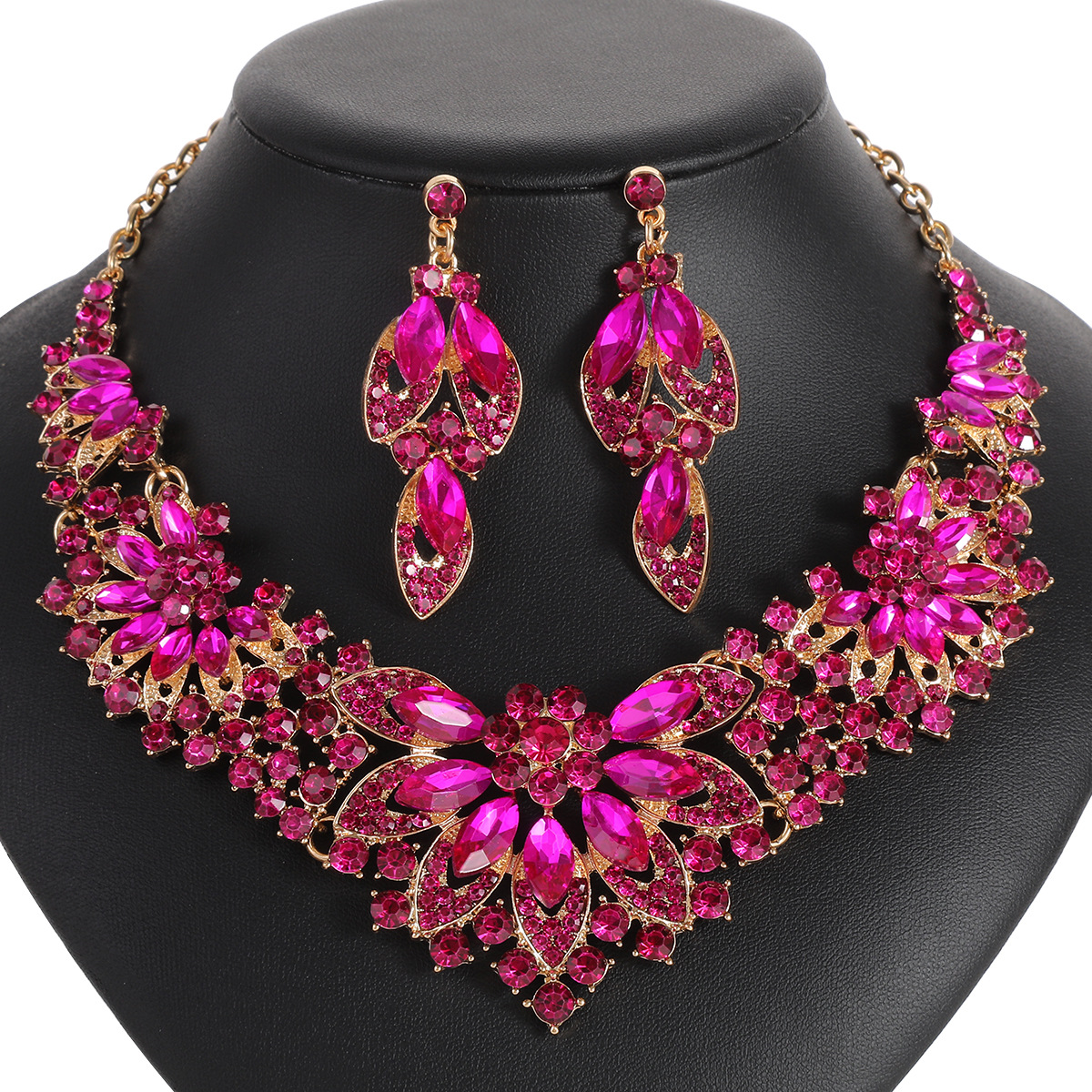 Necklace Set Women 2-Piece Leaf Flower Exaggerated Luxurious Jewelry New Bride Wedding Accessories