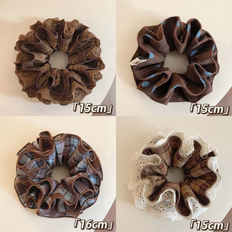 Heavy craft brown bow large hair scrunchie for women super texture ponytail bun hair tie elastic