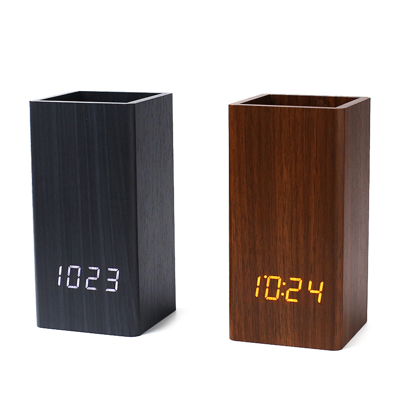 Pen Holder Clock LED Electronic Clock Student Stationery Desktop Alarm Clock Voice Control Perpetual Calendar Electronic Clock Thermometer