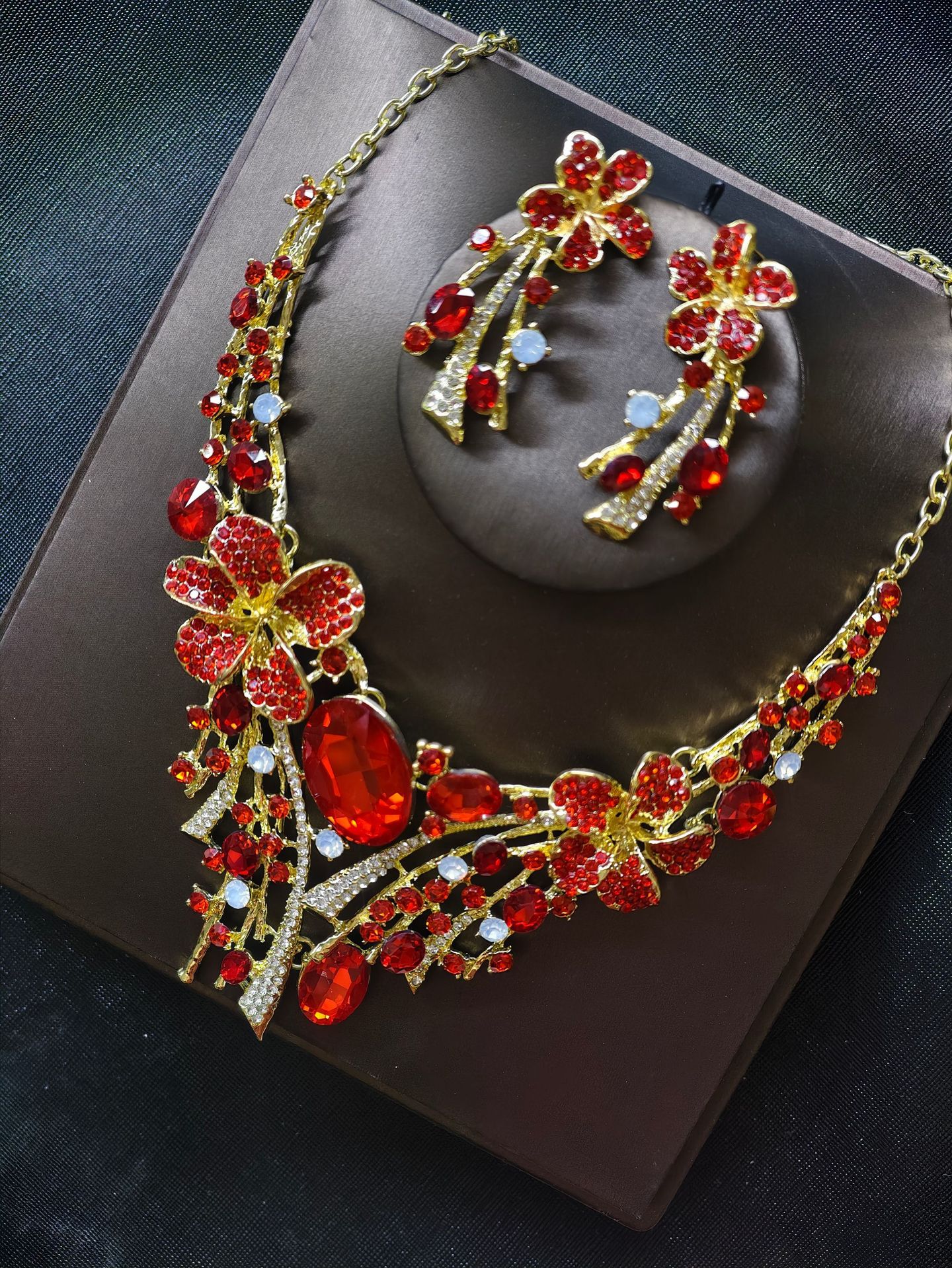 Ethnic Flower Exaggerated Necklace Earring Set Combination Jewelry Bride Accessories Dress