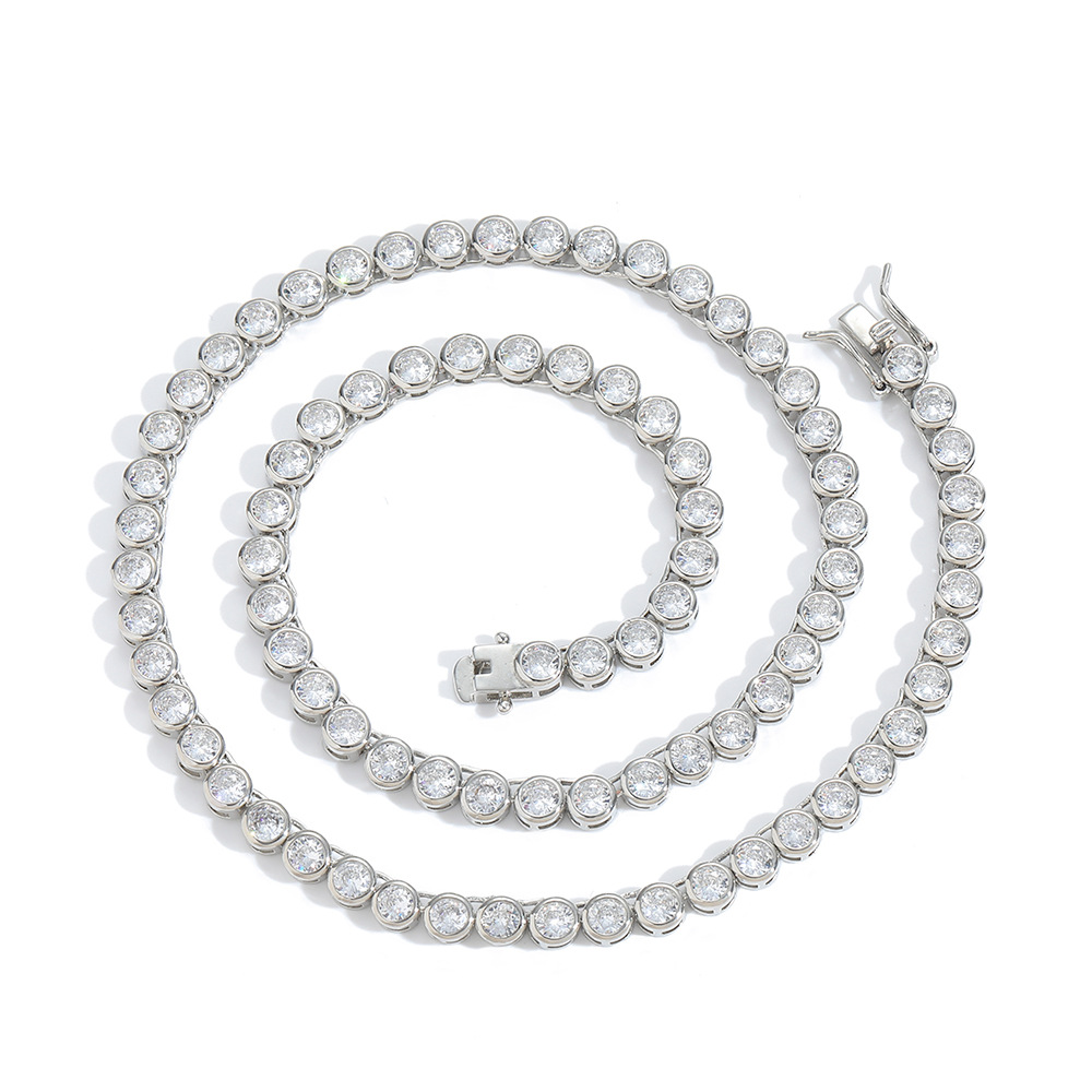 3mm 4mm 5mm bezel-set tennis chain hip-hop jewelry choker necklace layered new full bezel tennis bracelet