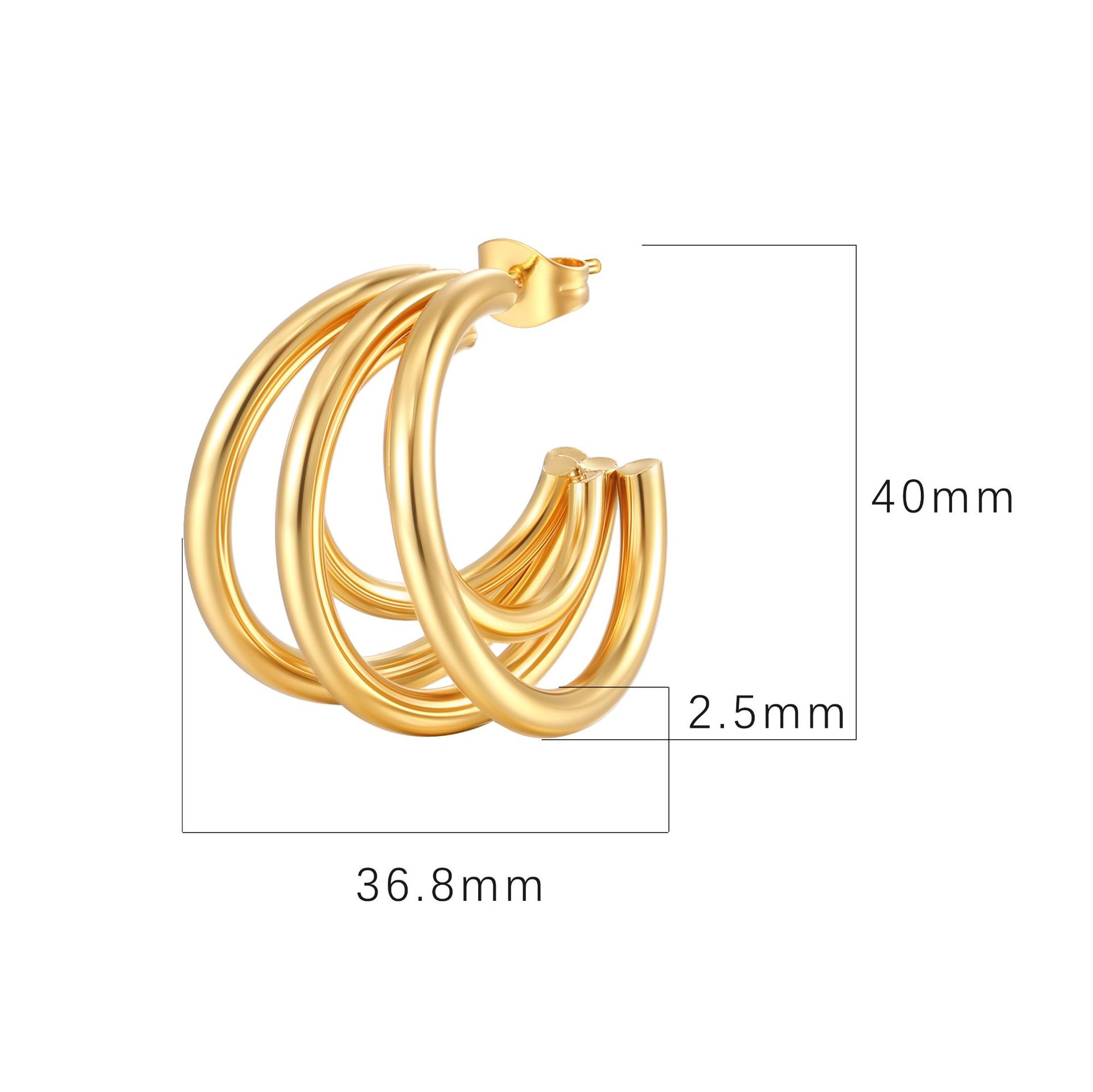 Stainless steel earrings for women, plated 18K two-tone ear clips, multi-layer ear accessories