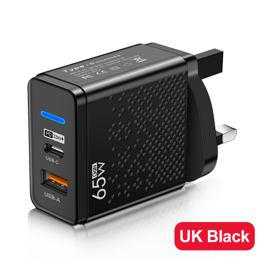 Glowing LED USB+PD Type-C Phone Charger Multi-Port US/EU/UK Travel Charger