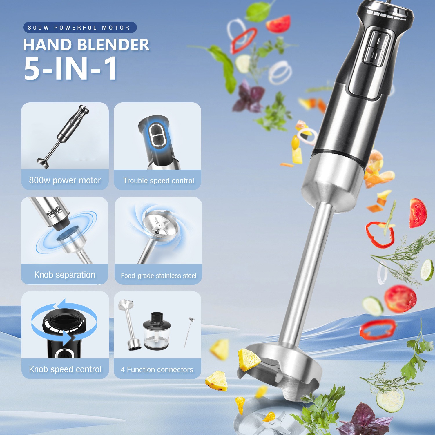 1600W Handheld Food Processor Household Baby Food Grinder Multifunctional Blender Egg Beater Stirring Stick