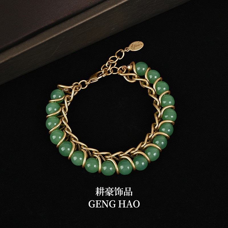 Vintage exaggerated green crystal glass multi-layer stacking set necklace earring dress accessories choker