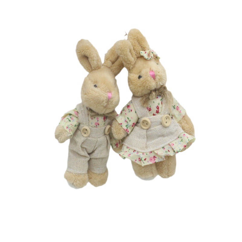 Plush Toy Couple Linen Rabbit Plush Flower Cloth Jointed Rabbit Bag Charm DIY Decoration Doll Rabbit