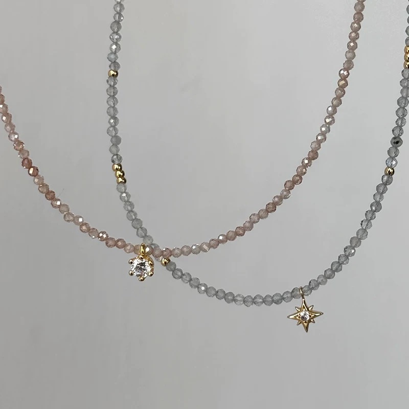 Champagne zirconia moissanite bead necklace women's summer niche star early spring accessories collarbone chain