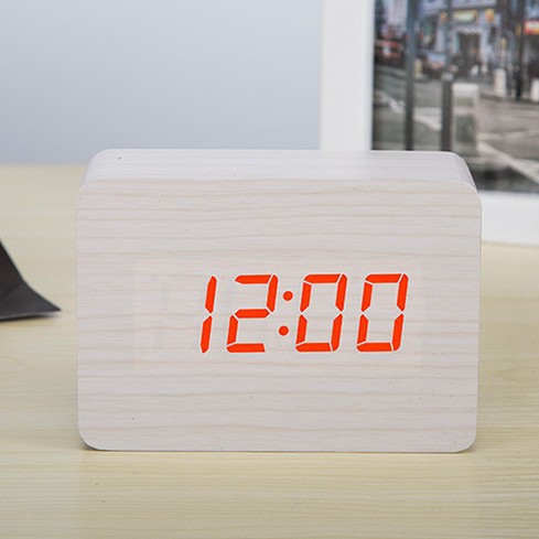 Wooden electronic alarm clock, voice-activated silent clock, LED gift clock, student desktop electronic clock