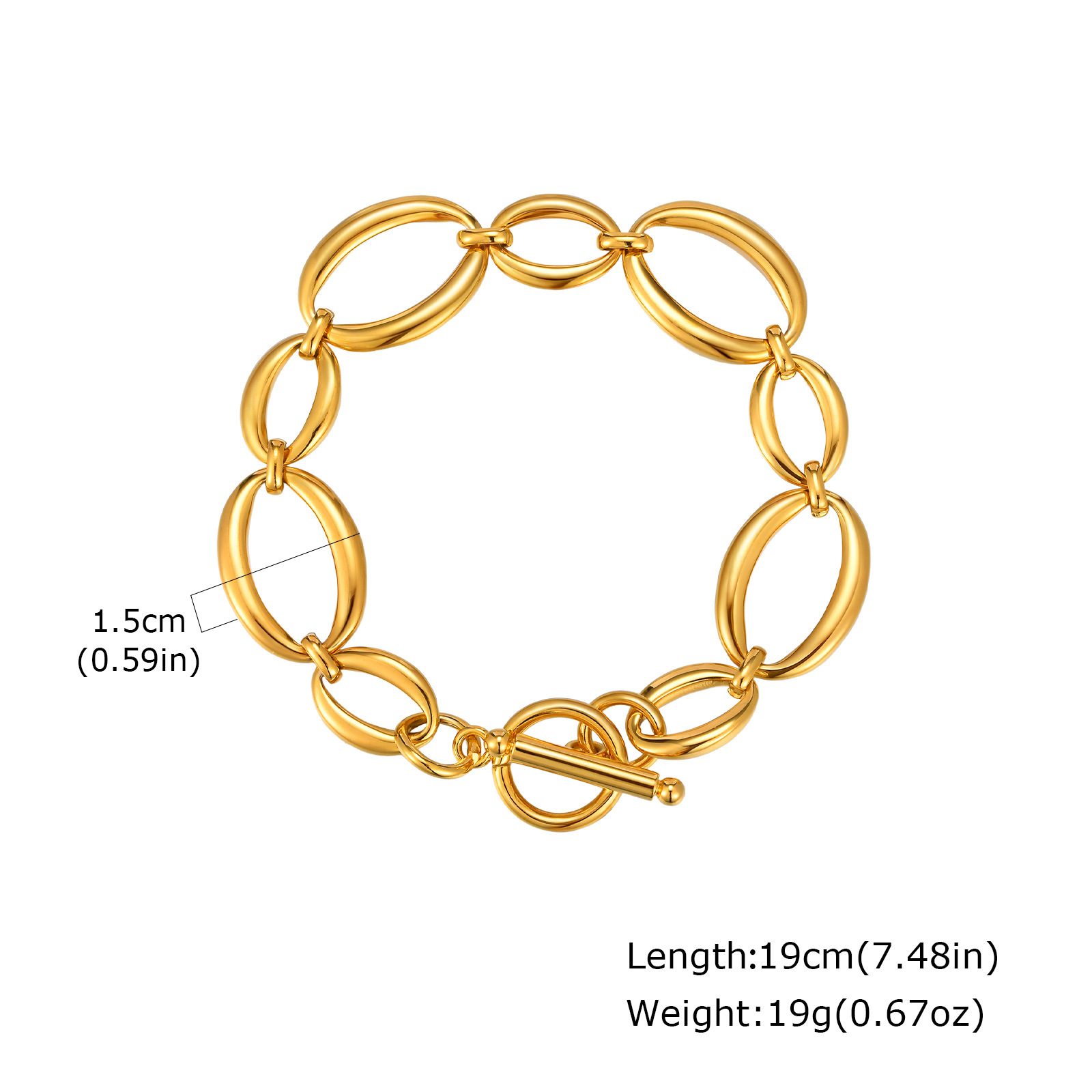 Original Huanmu Trading Women's Stainless Steel Large Chain Geometric Bracelet Gold Steel Color Simple Hand Jewelry
