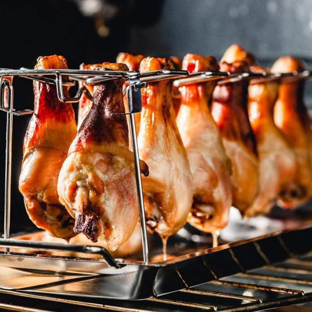 Stainless Steel Portable Folding Multifunctional Leg Rack Set with Drip Tray BBQ Grill Net BBQ Roast Meat Vegetable Plate