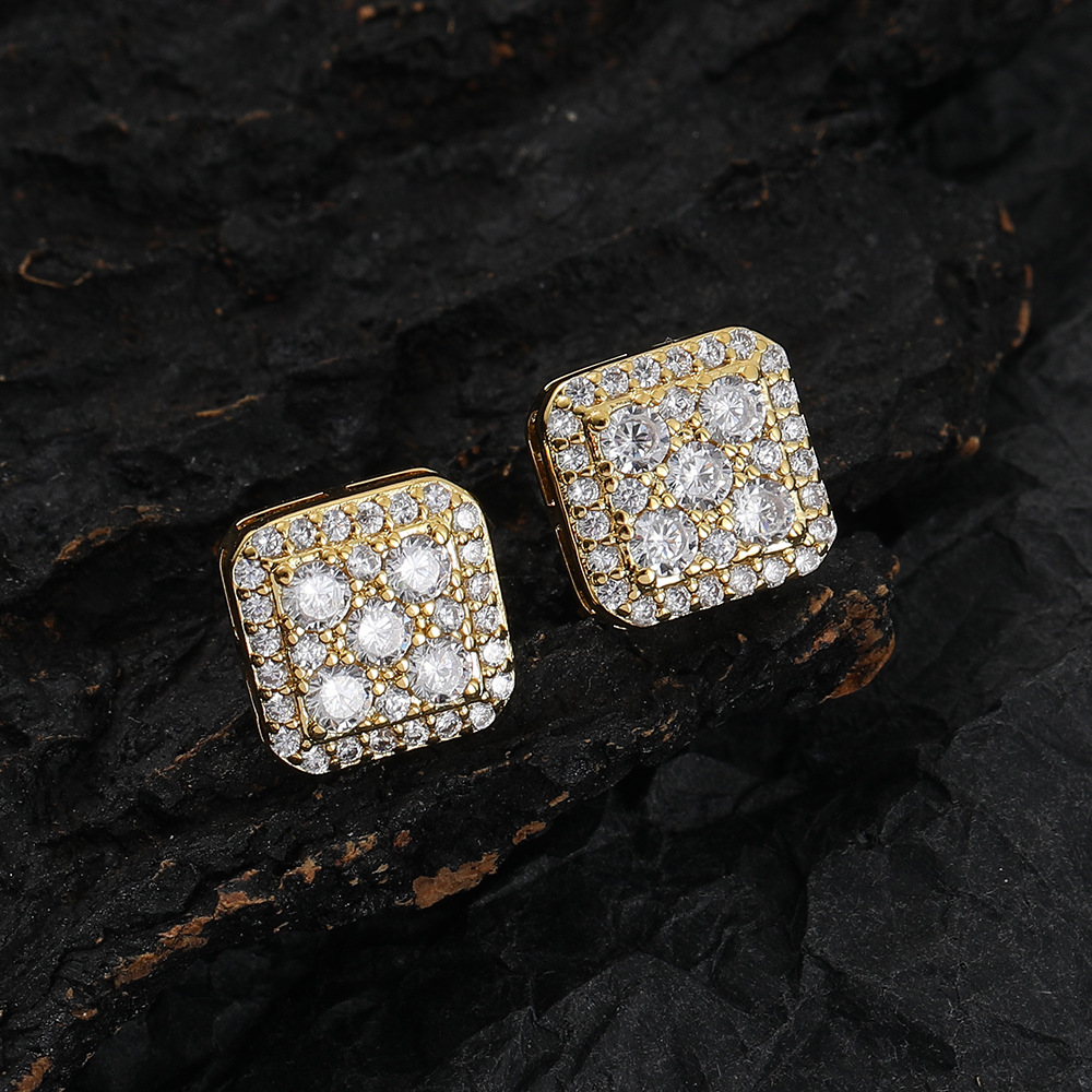 Ear jewelry square earring micro-set zircon simple design men's women's nightclub hip-hop earring
