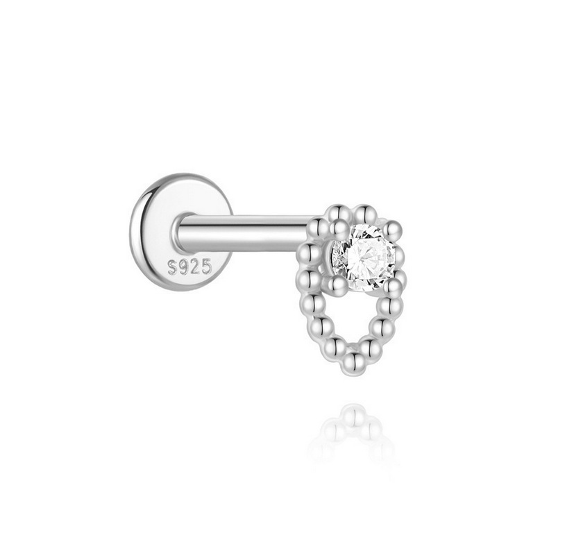 S925 sterling silver geometric diamond-set bow flat head threaded ear bone studs opal earrings ear studs