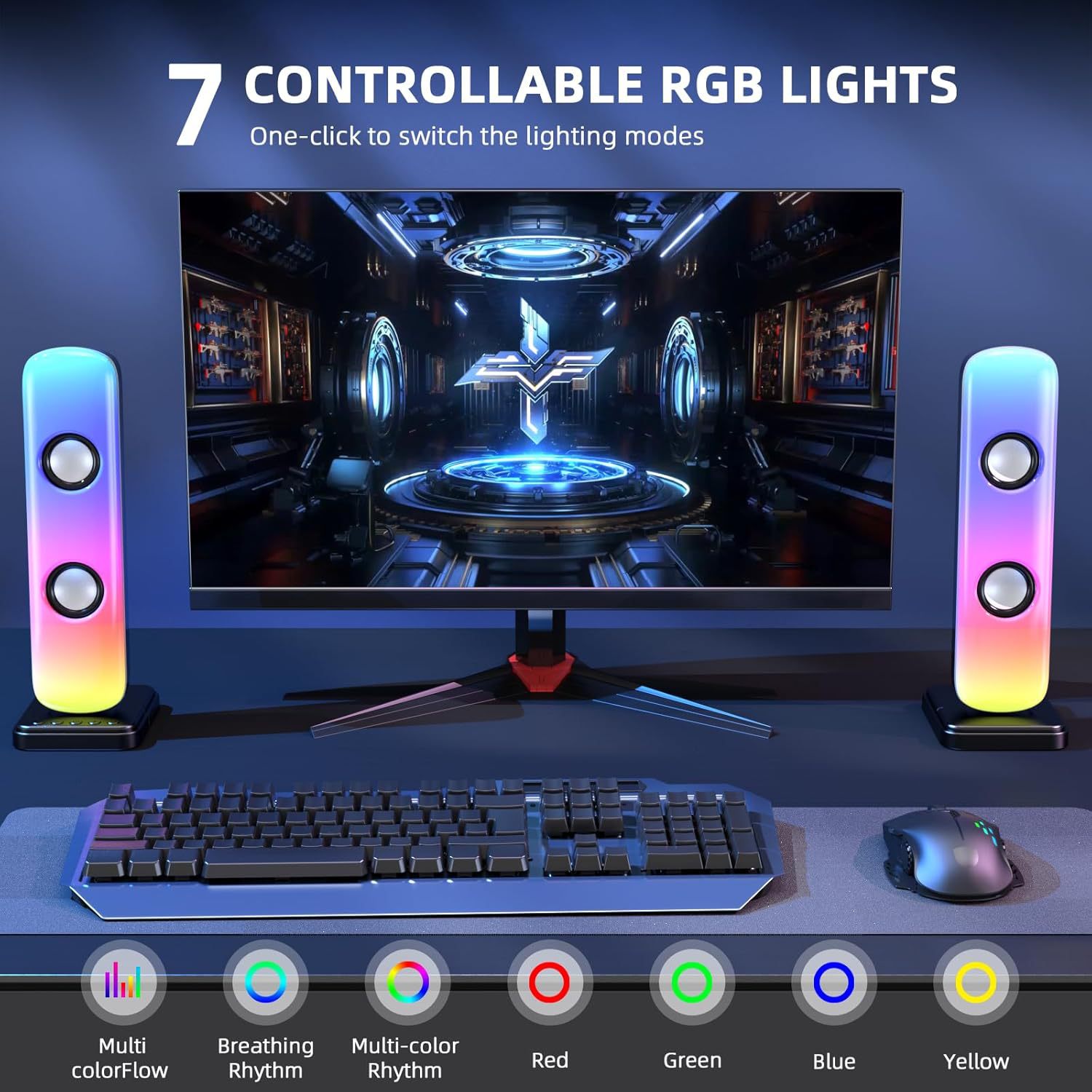 With adapter 2.0 computer speaker, custom full 25W RGB full-screen colorful light with Bluetooth subwoofer desktop audio