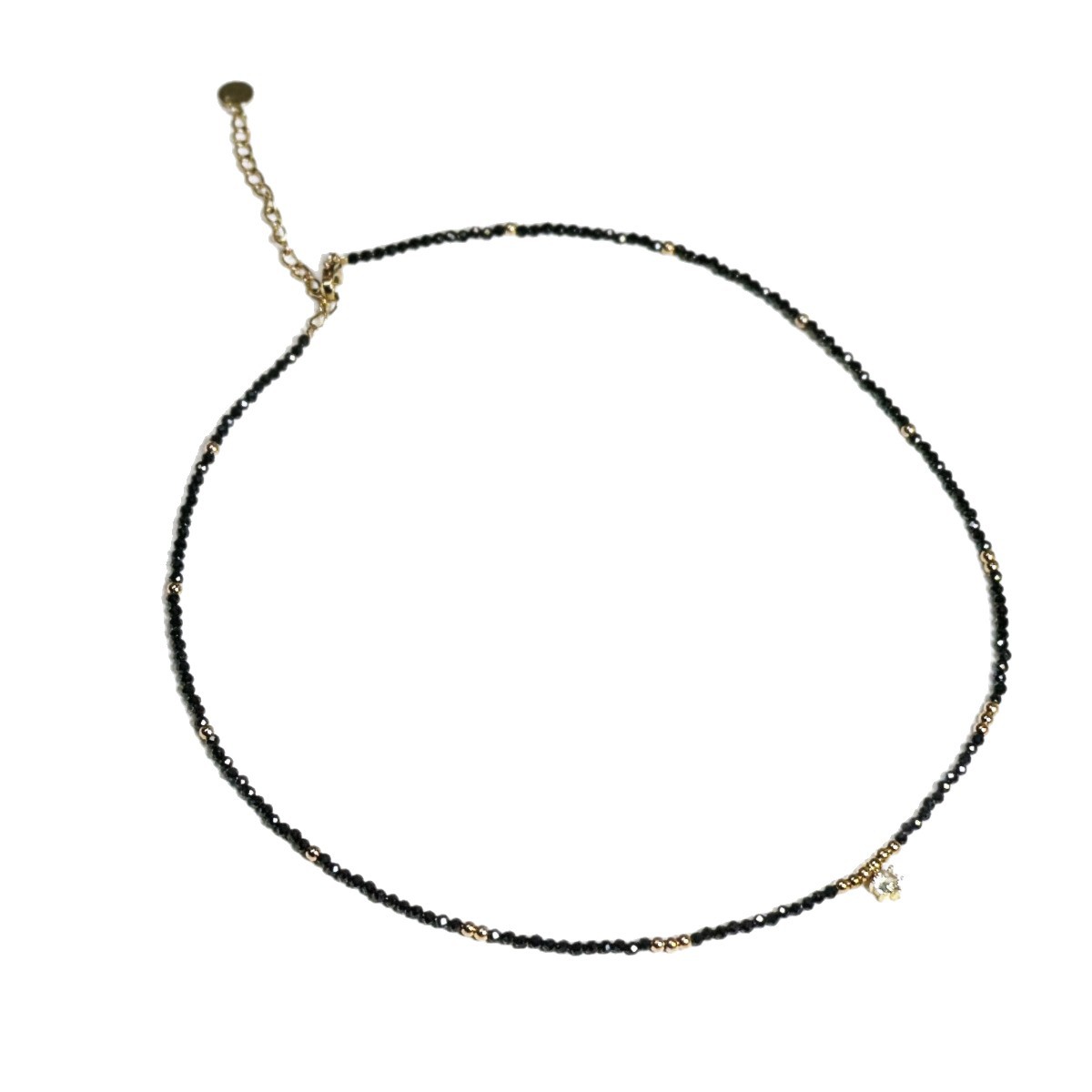 Small Natural Black Spinel Spacer Bead Necklace Tiger Eye Beaded Collarbone Chain Simple Necklace Women