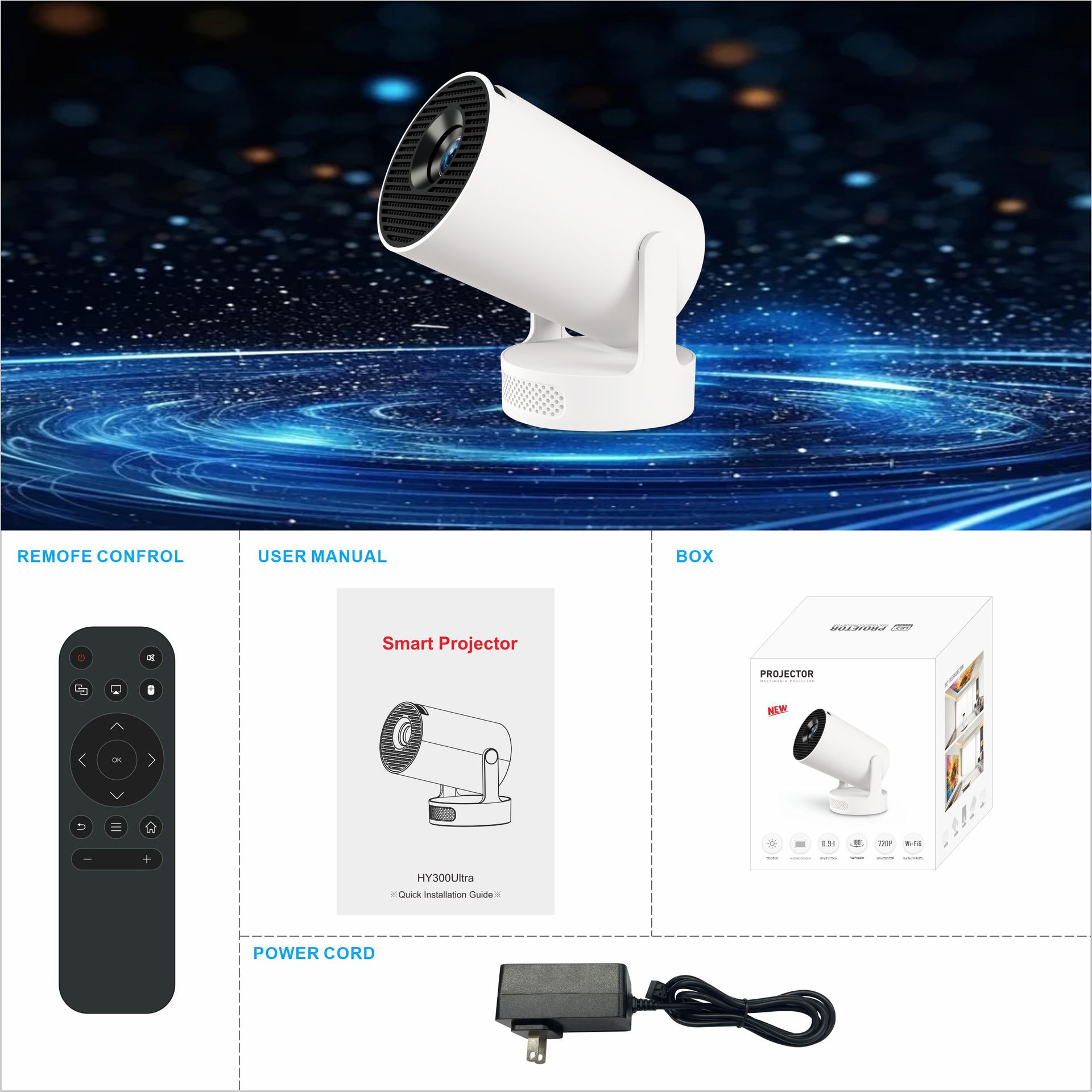 HY300Ultra Projector Android H713 Smart Portable Projector WiFi HD LCD Home 4K Projection