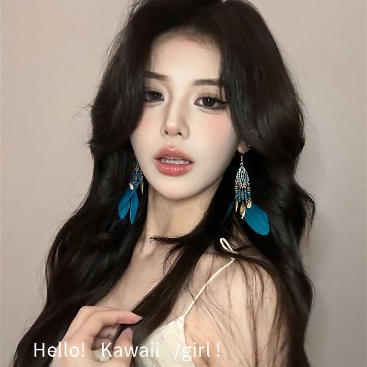Ethnic Style Long Tassel Earrings Bohemian Face-Slimming Earrings Yunnan Sichuan West Travel Outfit Accessories