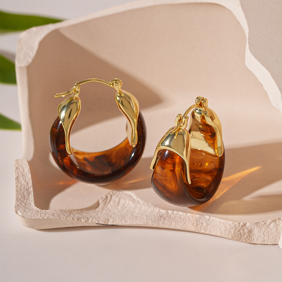 Resin Gradient U-Shaped Basket Ear Cuff Earrings Simple Geometric Earrings for Women