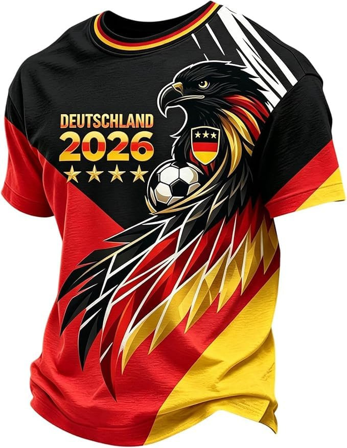 2026 New Men's Round Neck T-Shirt Football Star Eagle Germany Print Men's Top