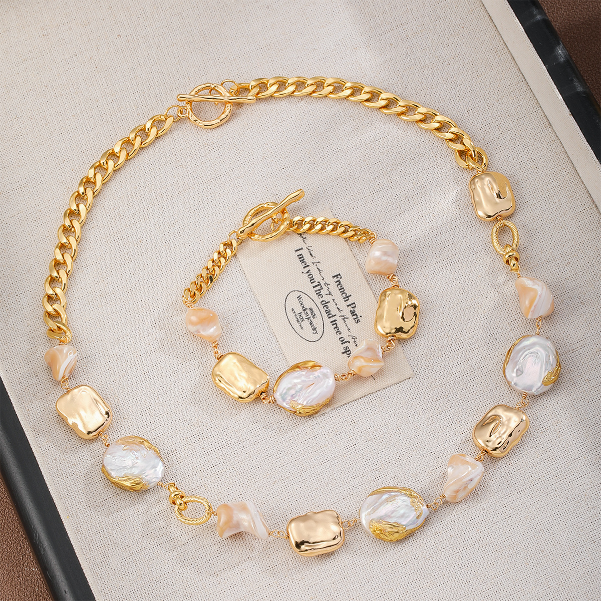 NALA Natural Mother of Pearl Shell Baroque Pearl Necklace Bracelet Set Elegant Jewelry Set
