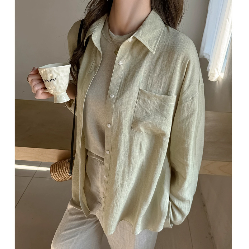White Old Money Linen Shirt for Women 2026 Summer New Casual Long-Sleeve Cardigan Top Jacket